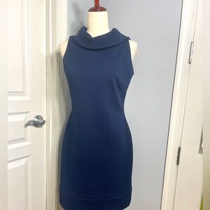 LAUREN RALPH LAUREN Womens Sheath Knee Length Dress Size 6 Navy Blue Cowl Neck